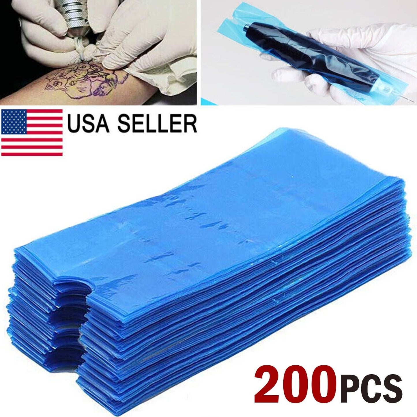 200PCS Disposable Tattoo Machine Pen Clip Cord Sleeves Supply Cover Plastic Bags